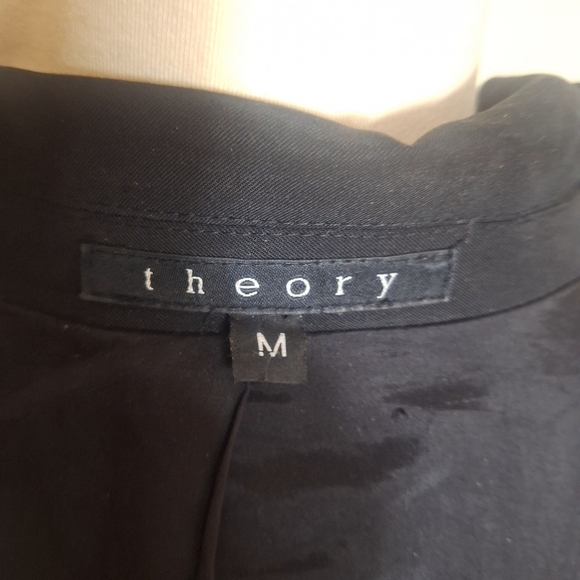 Theory black straight car coat hidden pockets polyester/lycra SZ M - Picture 7 of 9